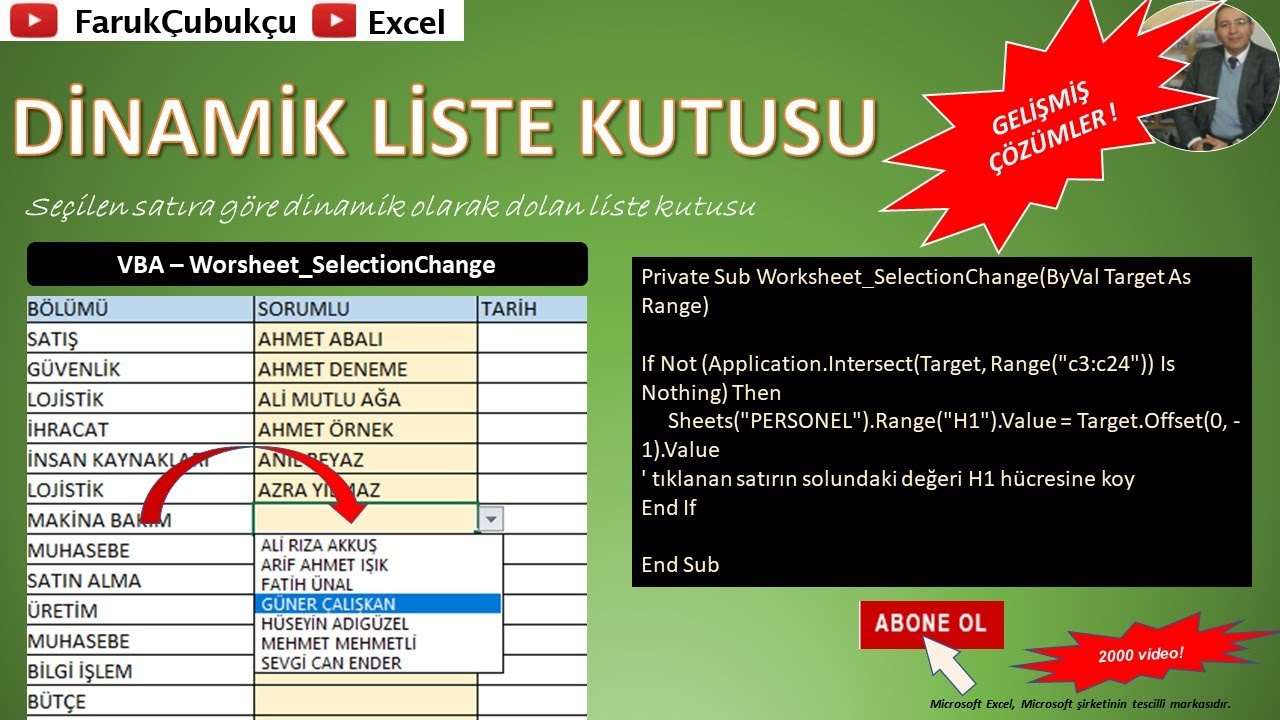 Excel Dinamik Liste Kutusu Yapmak