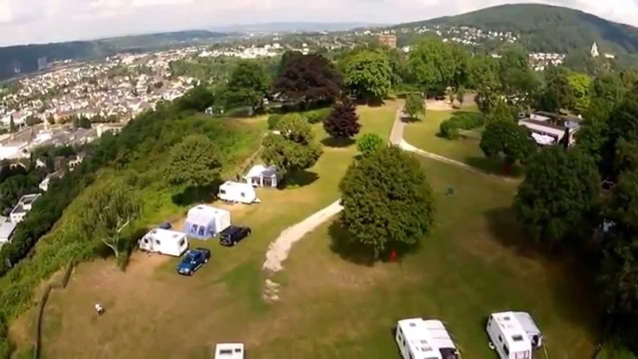 Lahnstein, Germany. camping Burg Lahneck, August 2013, Our Caravan, the one with the blue Awning.