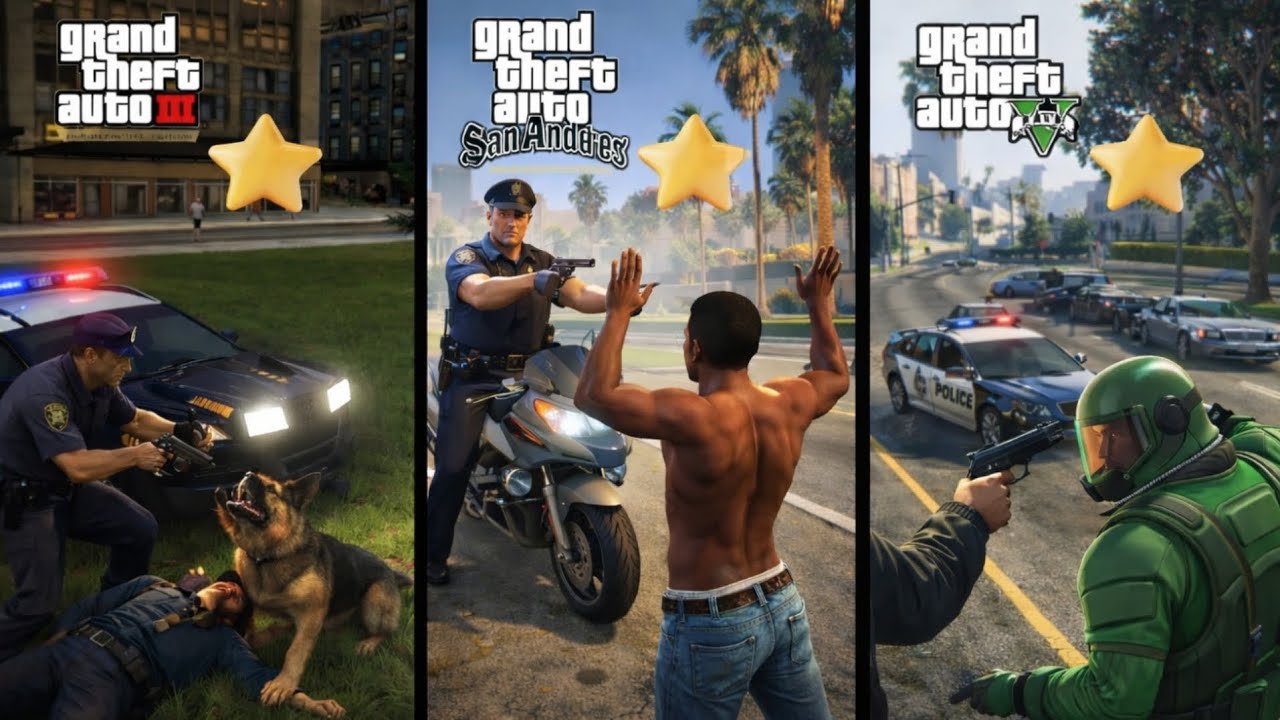 Эволюция реакции полиции на действия полиции в играх GTA | Сравнение игр GTA