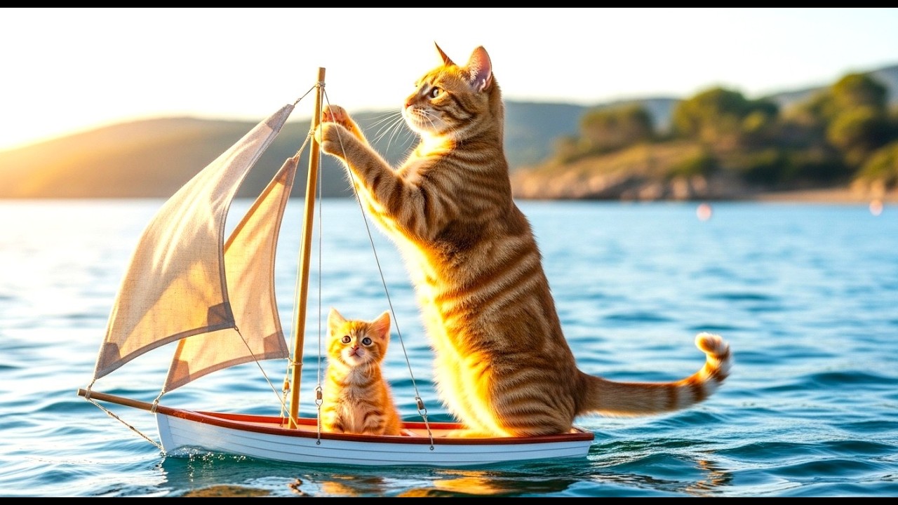 Mama Cat Helps Kitten Fix Her Broken Boat and Believe in Herself Again