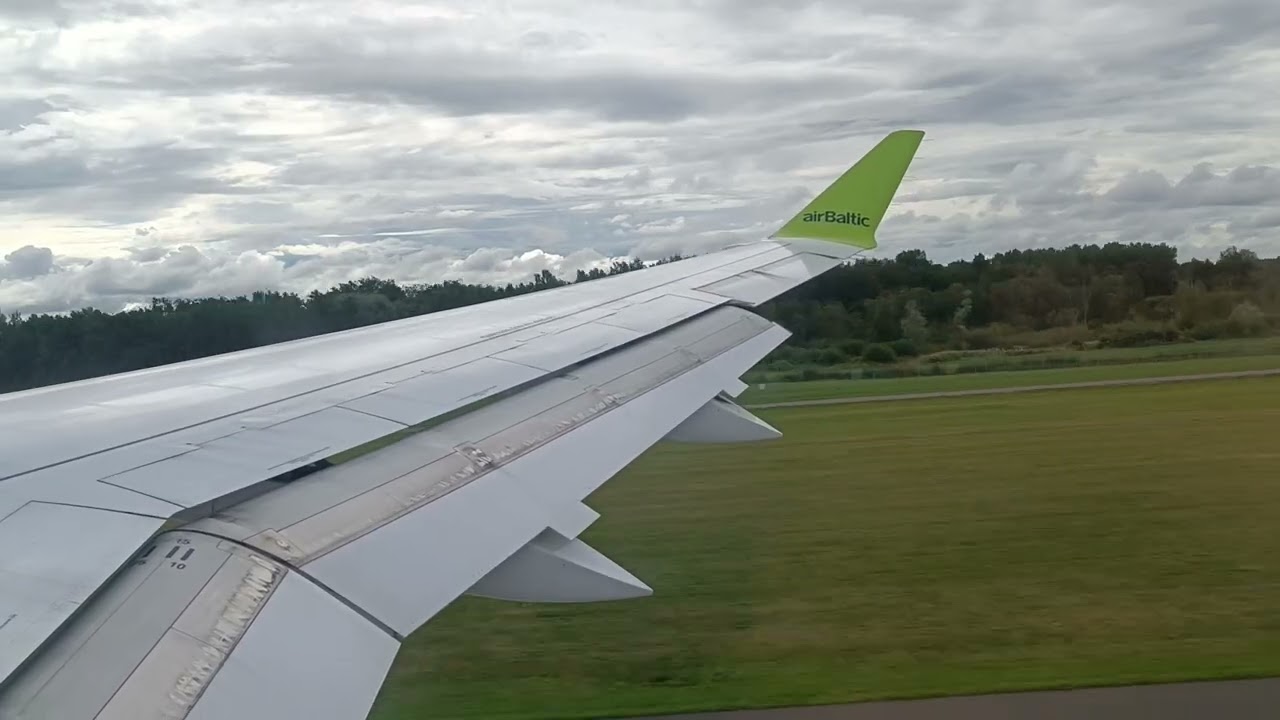 Air Baltic Airbus A220 landing, taxi and shutdown in Tallinn (TLL/EETN) | Backtrack on the runway