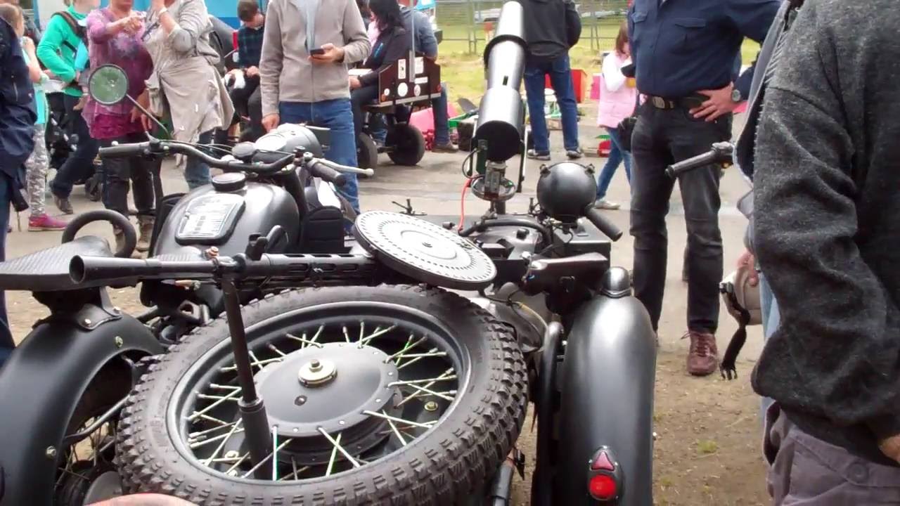 Ural sidecar /zijspan + machinegun + cannon ! Oldtimertreffen Prum 2016 D.