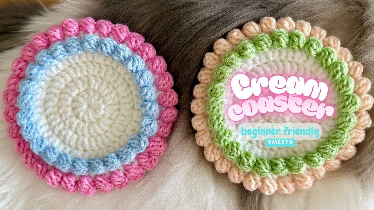 Crochet cute Double Cream Coaster | tutorial| beginner friendly