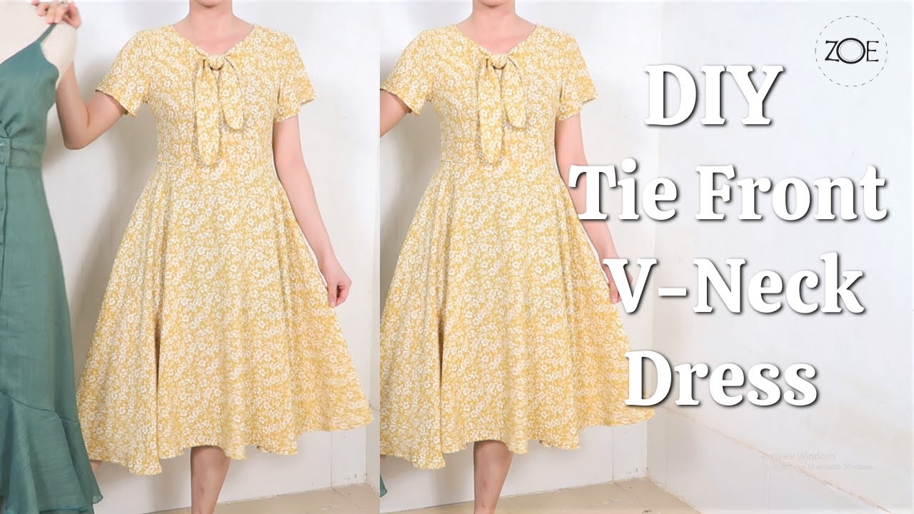 DIY Sewing Tie Front V-Neck Dress | Develop Basic Pattern | Zoe DIY