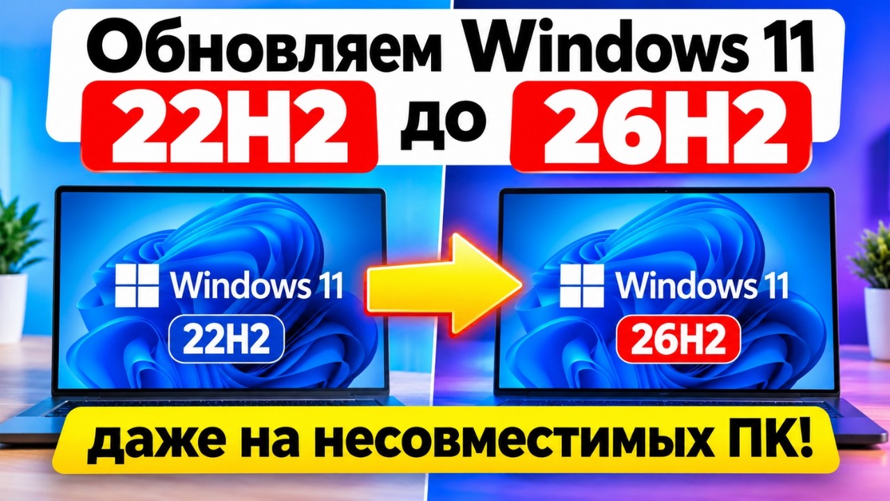 Как обновить Windows 11 22H2 до Windows 11 26H2 в ОДИН этап даже на НЕСОВМЕСТИМЫХ ПК!