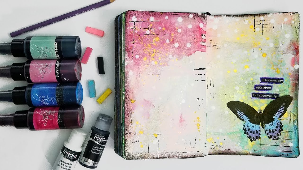 Collage + Pastels + Ink Sprays  - Mixed Media Art Journal