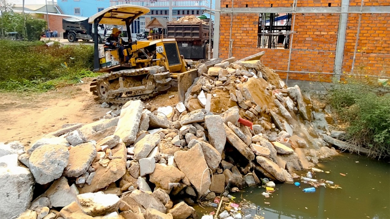 Perfectly New Project Mix! Landfill Delete Flooded Area Using Skills Dozer Pushing Stone With Trucks