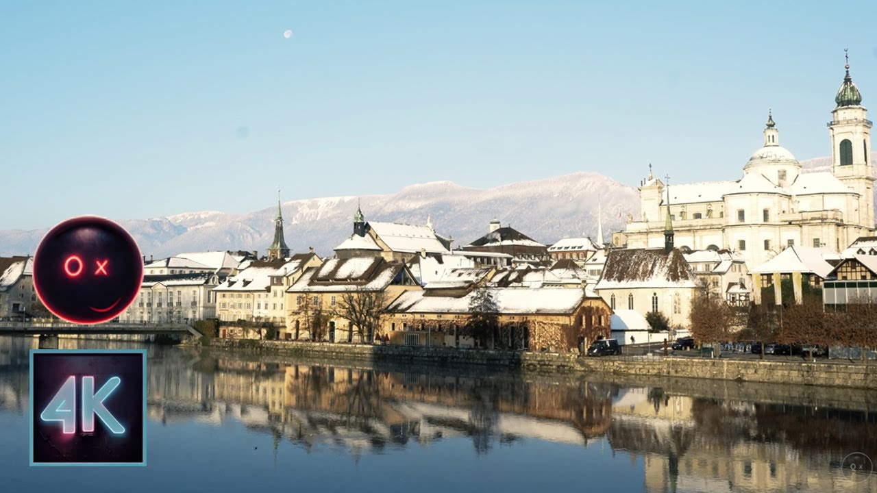 Walking Tour Snowfall morning in Solothurn Switzerland, (Binaural City Sounds) 4k Winter City Sounds