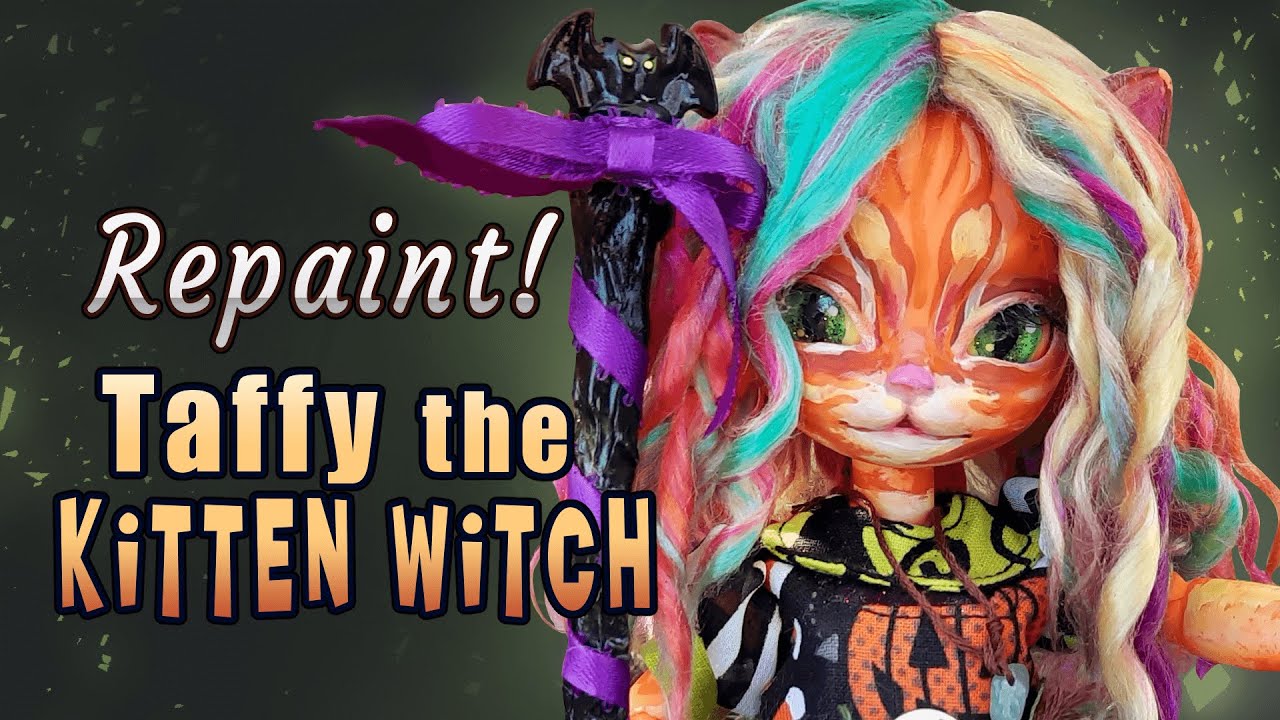 Making Taffy the Kitten Witch for Halloween || Hujoo Freya BJD || Custom Doll #Repaint