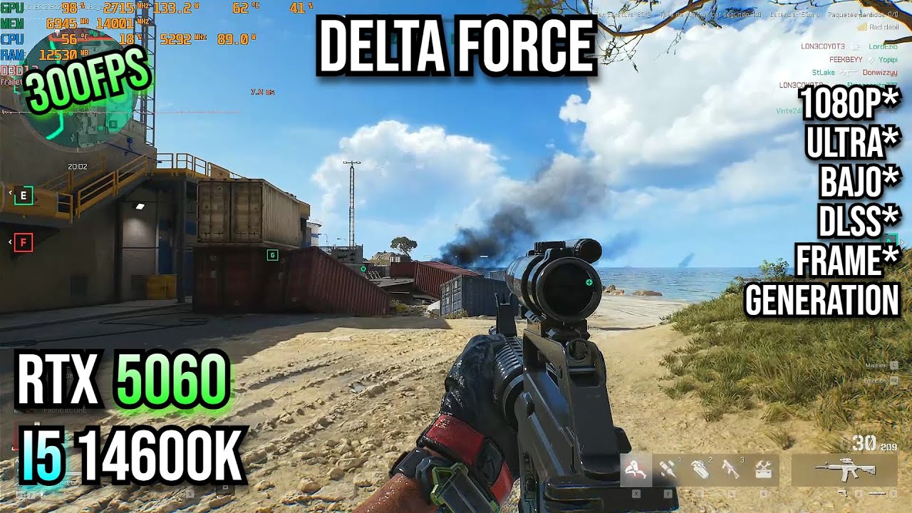 Delta Force - RTX 5060 - 1080p,Ultra,Bajo,DLSS,FG ,i5 14600k,300FPS
