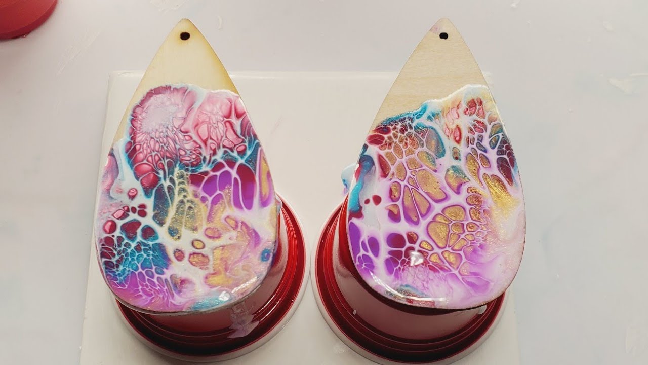 Acrylic Pour Earrings on wooden blanks! Quick tips and materials.
