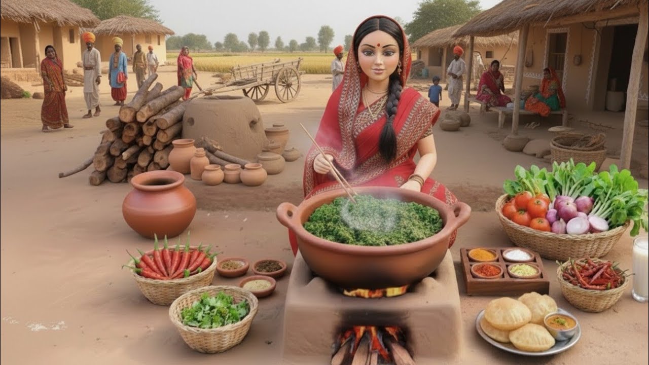 Miniature Doll Saag Cooking Recipe | saag or Makai Ki roti | ai village life