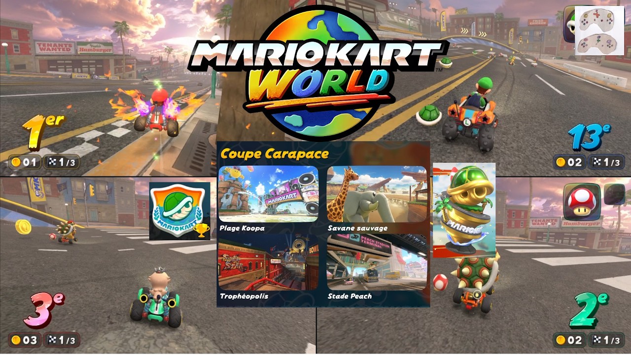 Coupe Carapace -  Mario Kart World Grand Prix 150CC - 4 PLAYERS (Parents + Children) Gameplay