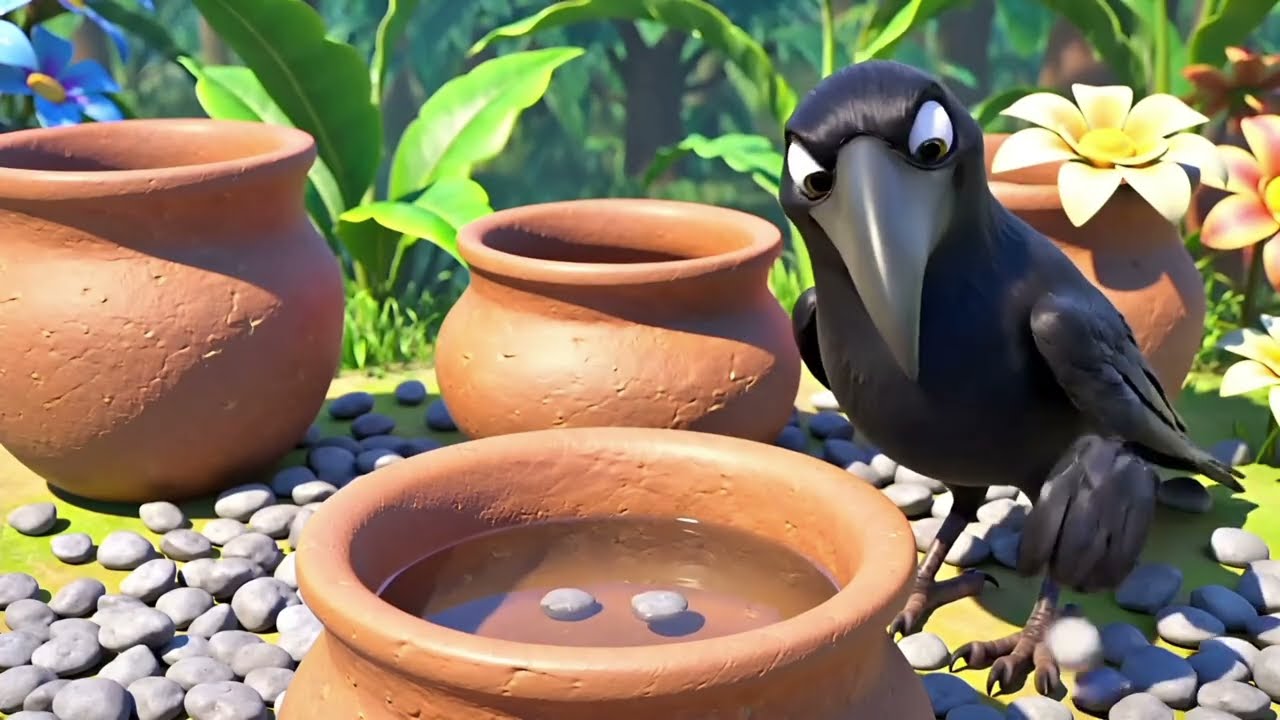 ਪਿਆਸਾ ਕਾਂ 🪶 Funny Thirsty Crow Animation | MUST WATCH Kids STORY TO POEM
