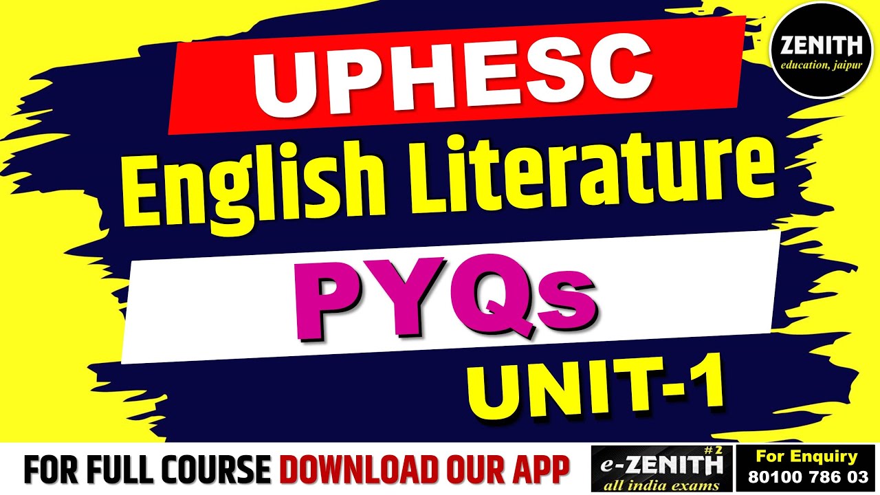 English Literature Unit 1 PYQs - 01  || UPHESC Assistant Professor Exam || Zenith Education Jaipur