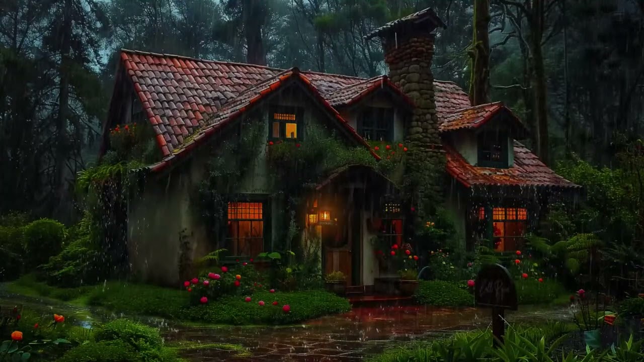 Sleep Instantly in a Cozy Forest Cabin During Heavy Rain | 8 Hours of Relaxing Rain Sounds