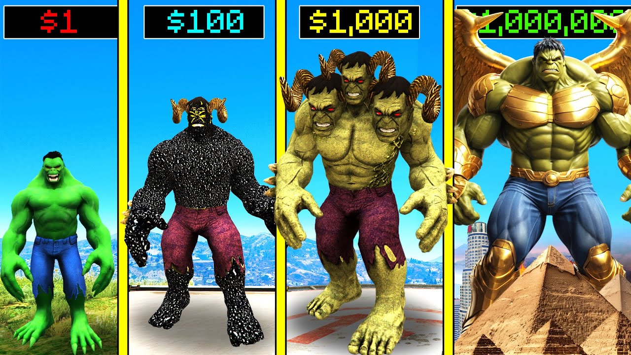 $1 HULK to $1,000,000,000 KING GOD HULK in GTA 5!