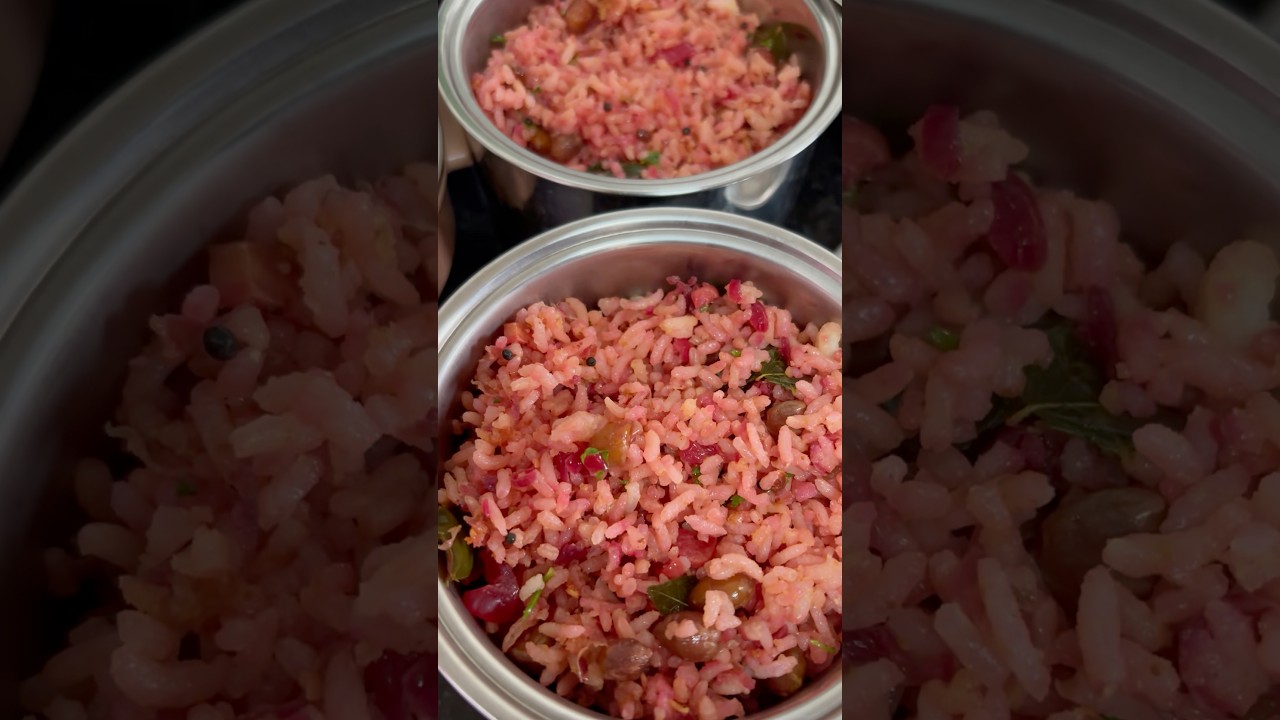 Colorful Lunchbox for Kids! 🌈 Beetroot Rice & Fruit Fun 🍌🍇🍱