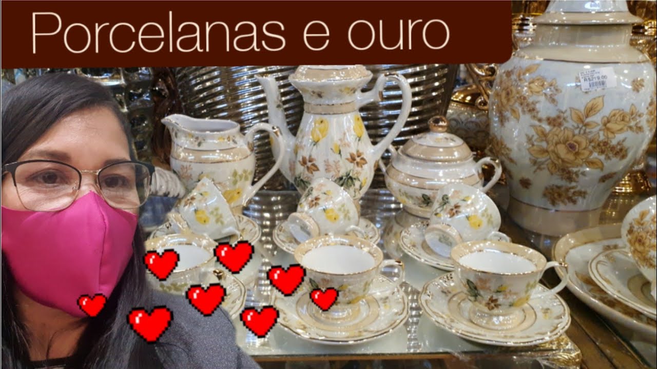 CONJUNTO DE LOUÇAS EM PORCELANA COM FILETE EM OURO😱LINDO DEMAIS!🥰