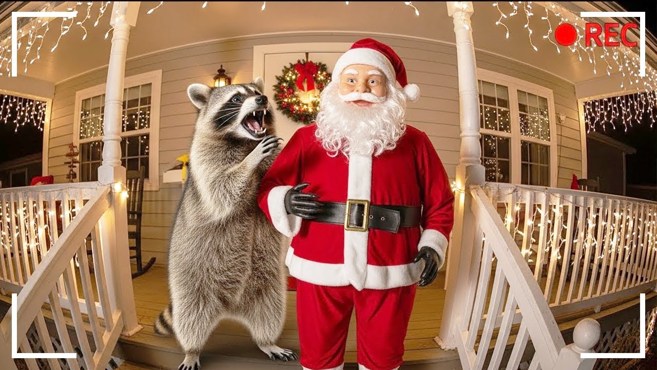 🎄Raccoons scared by Christmas decorations 🦝 funny animal videos