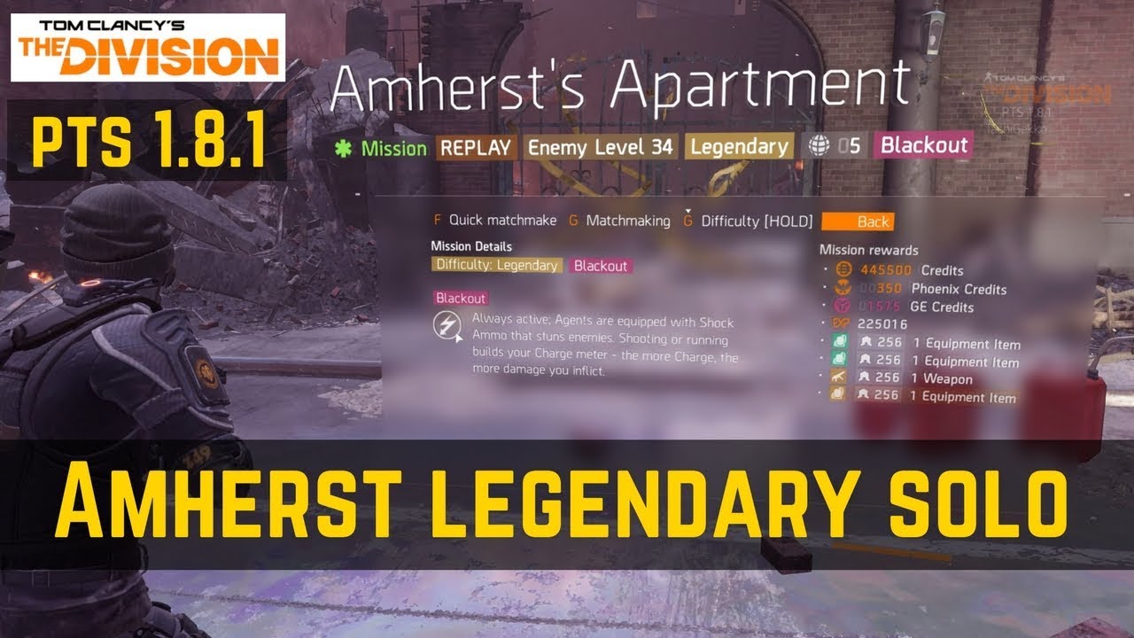 The Division Amherst's Apartment Legendary Solo (PTS 1.8.1)!
