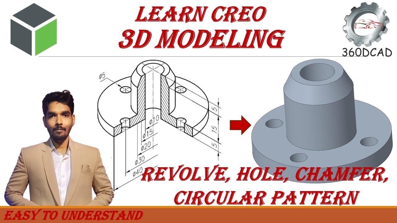 Creo Part Modeling: One Model - Multiple Way | Revolve, Circular Pattern, Chamfer | In Hindi