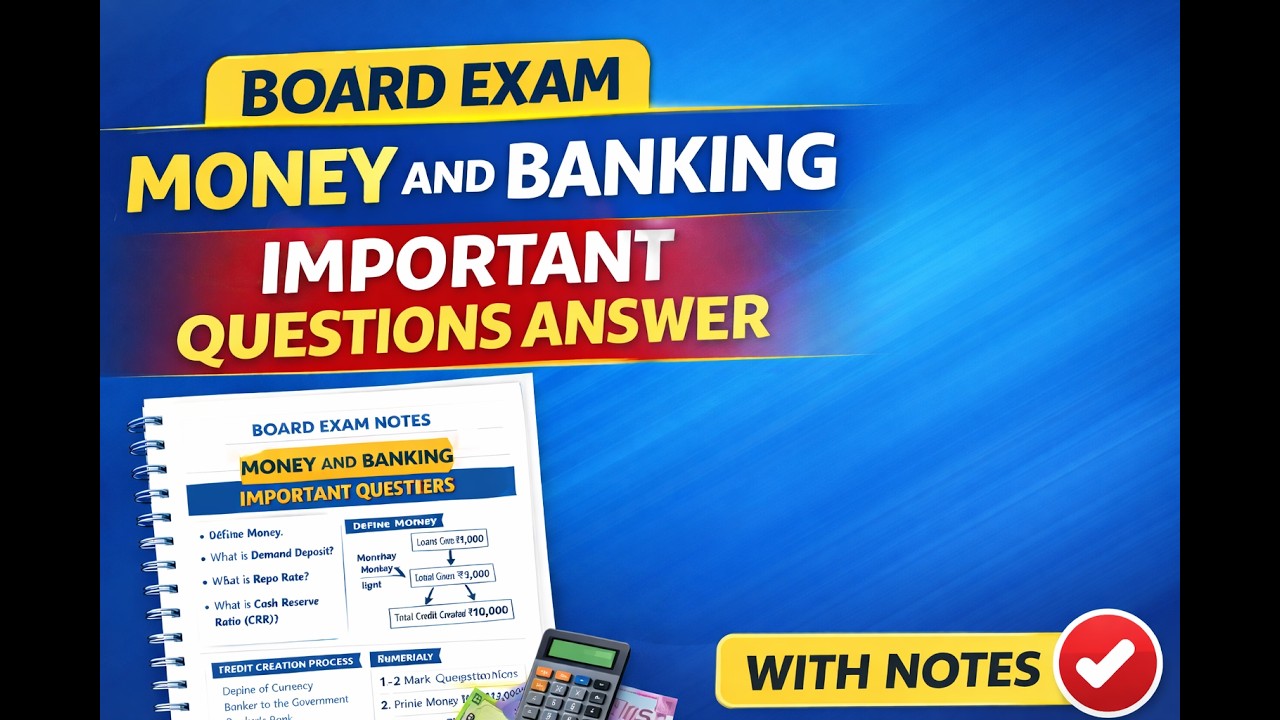 Class12|Economics|Board Exam| Important questions for Board exam with explanation ( Money & Banking)