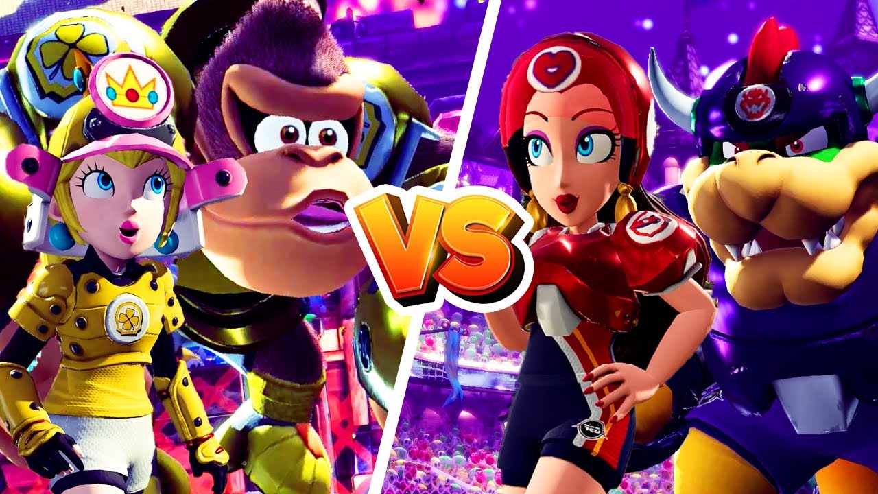 Mario Strikers Battle League - Donkey Kong & Peach Vs Bowser & Pauline (Hard CPU) Gameplay