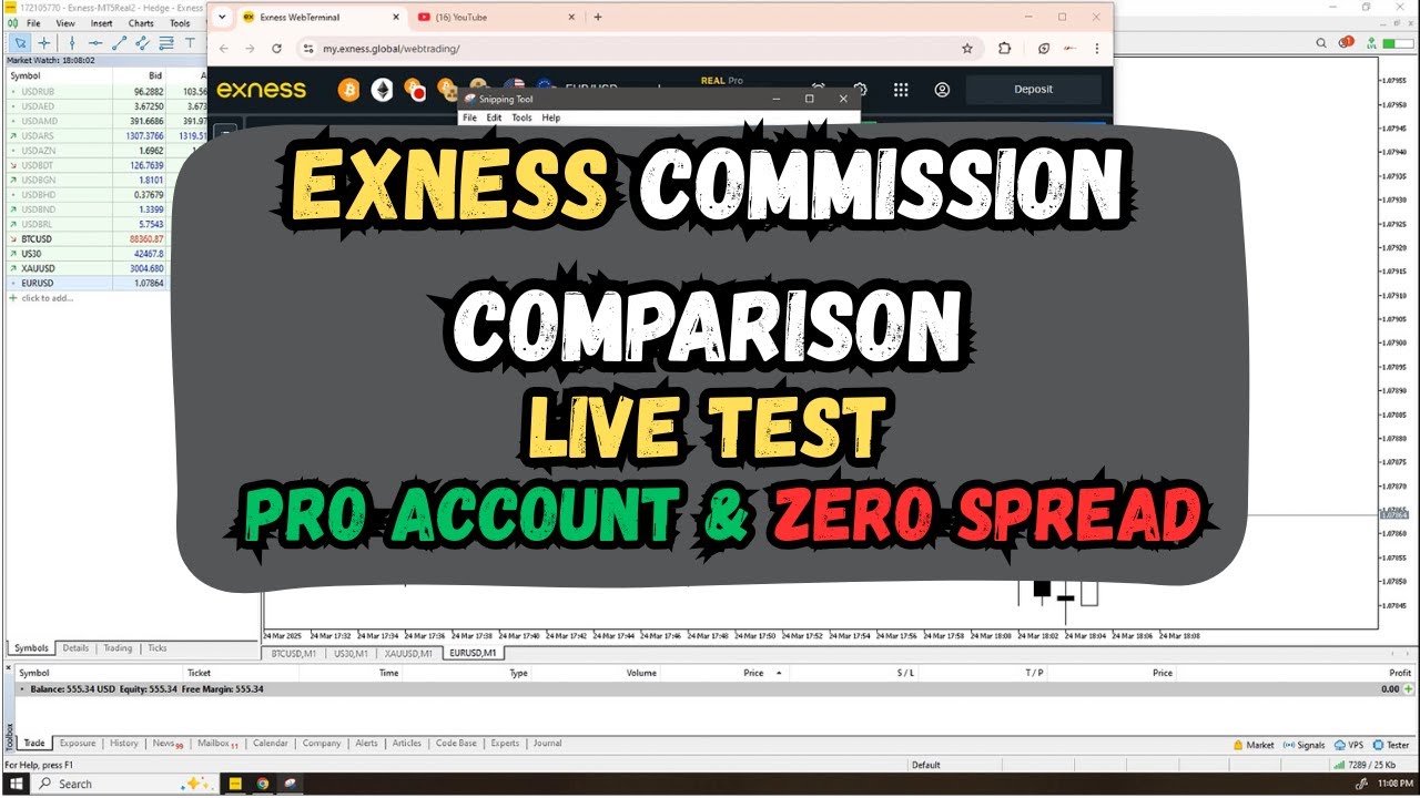 Exness Pro and Zero spread account live Spread (Commission) Test