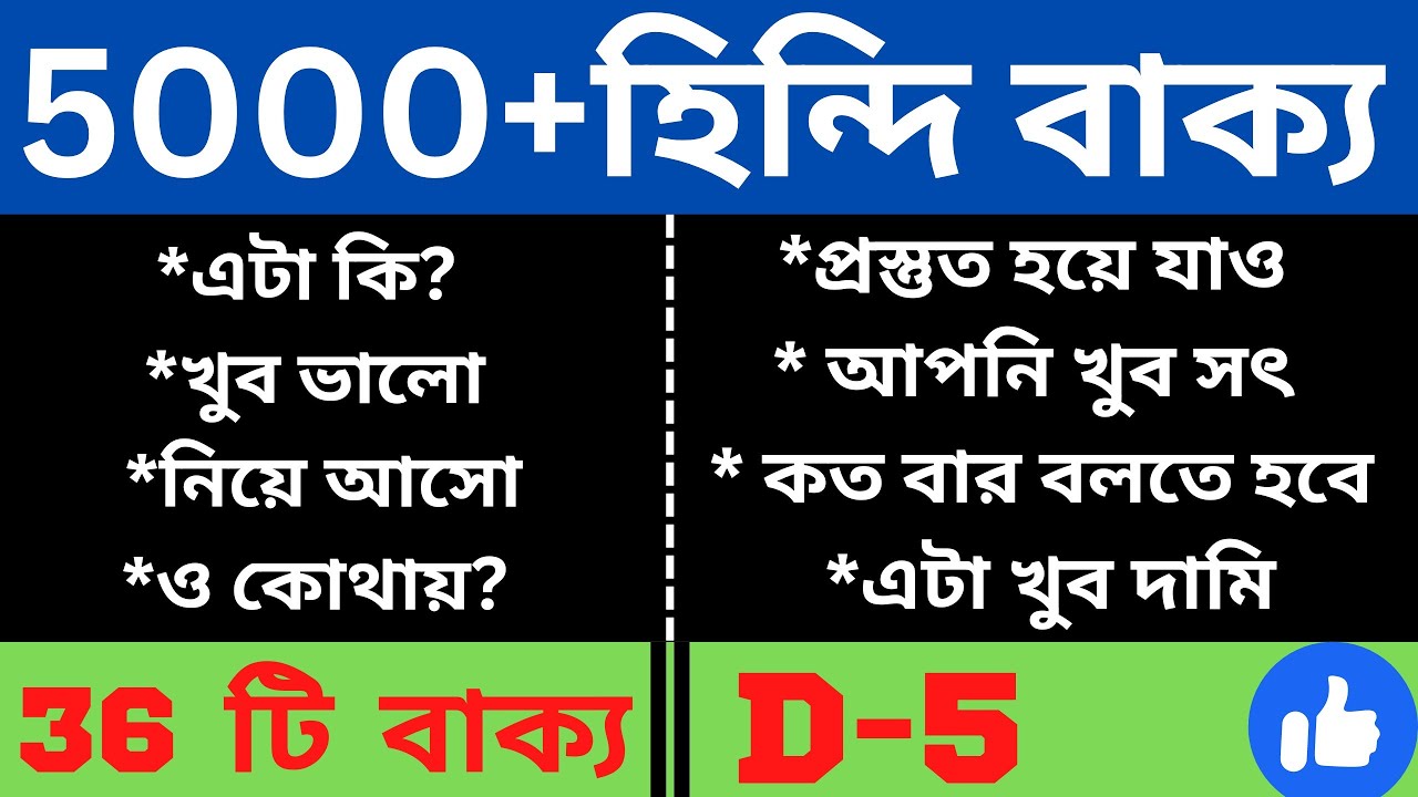 Day-5 || প্রতিদিন ব্যবহৃত হয় এমন ছোট ছোট 35 টি হিন্দি বাক্য | প্রতিদিন ব্যবহৃত হয় এমন হিন্দি বাক্য