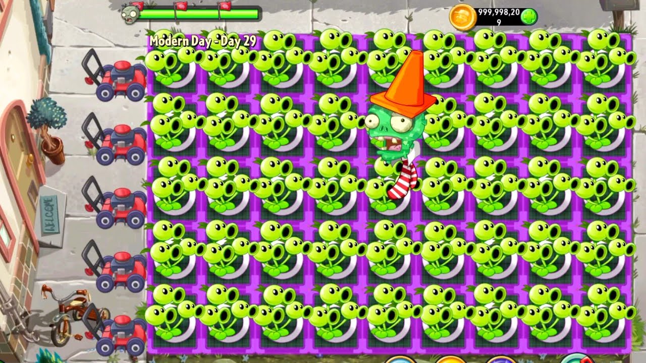 Plants Vs zombies 2 Threepeater Vs All Zombies Gameplay Challenge | Pvz 2 Modern Day Gameplay