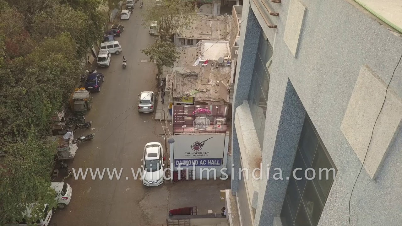 Ahmedabad inner city and traffic aerial view, Thunderbolt shooting academy
