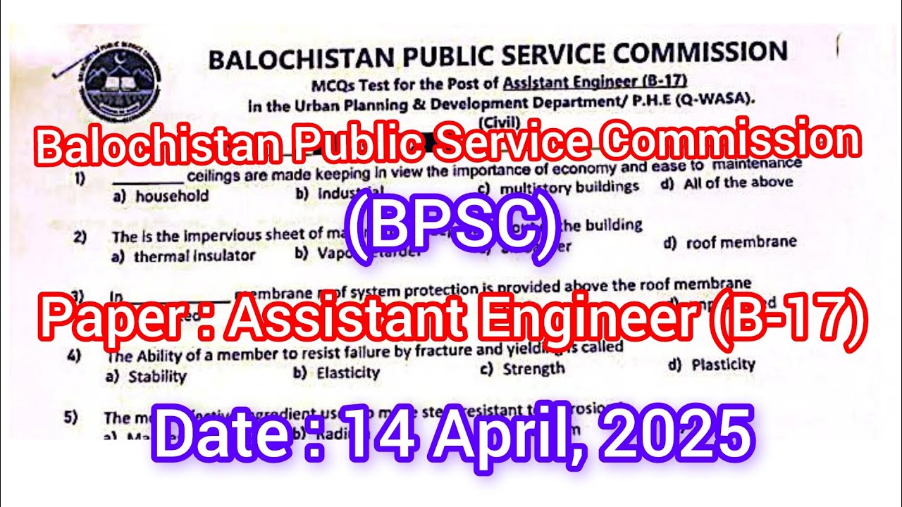 Assistant Engineer Civil _ Solved last Past Paper MCQs _BPSC _Urban Planing & Development Department