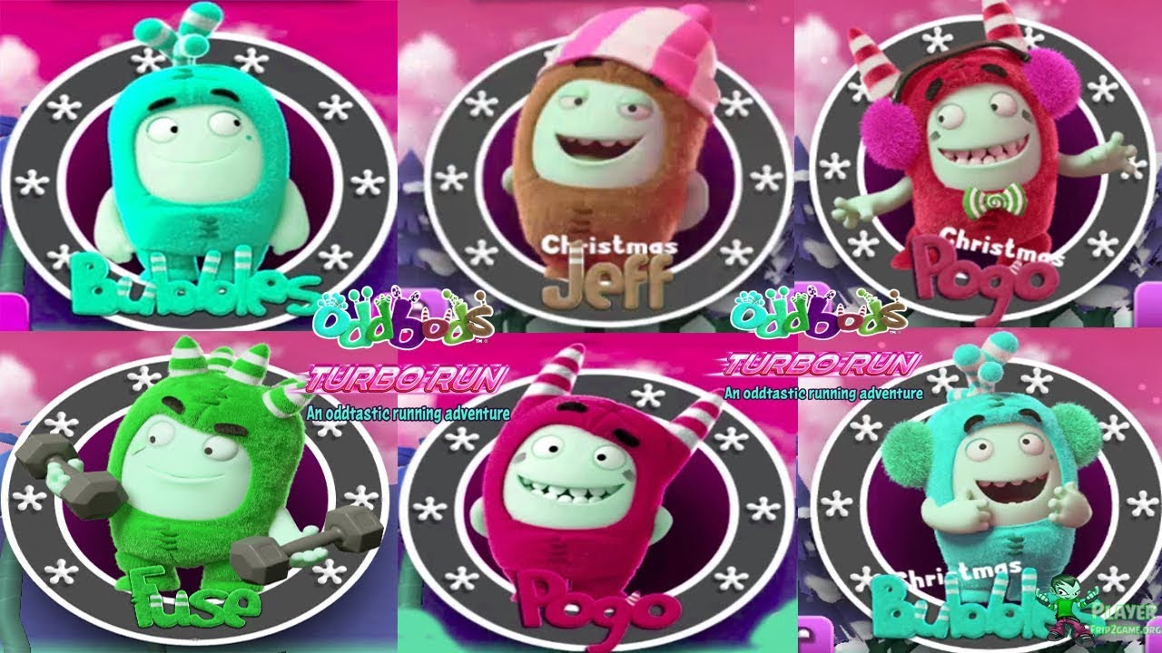 Oddbods Turbo Run Vs Bubbles Christmas Pogo Fuse Christmas Jeff Pogo and Christmas Bubbles Character