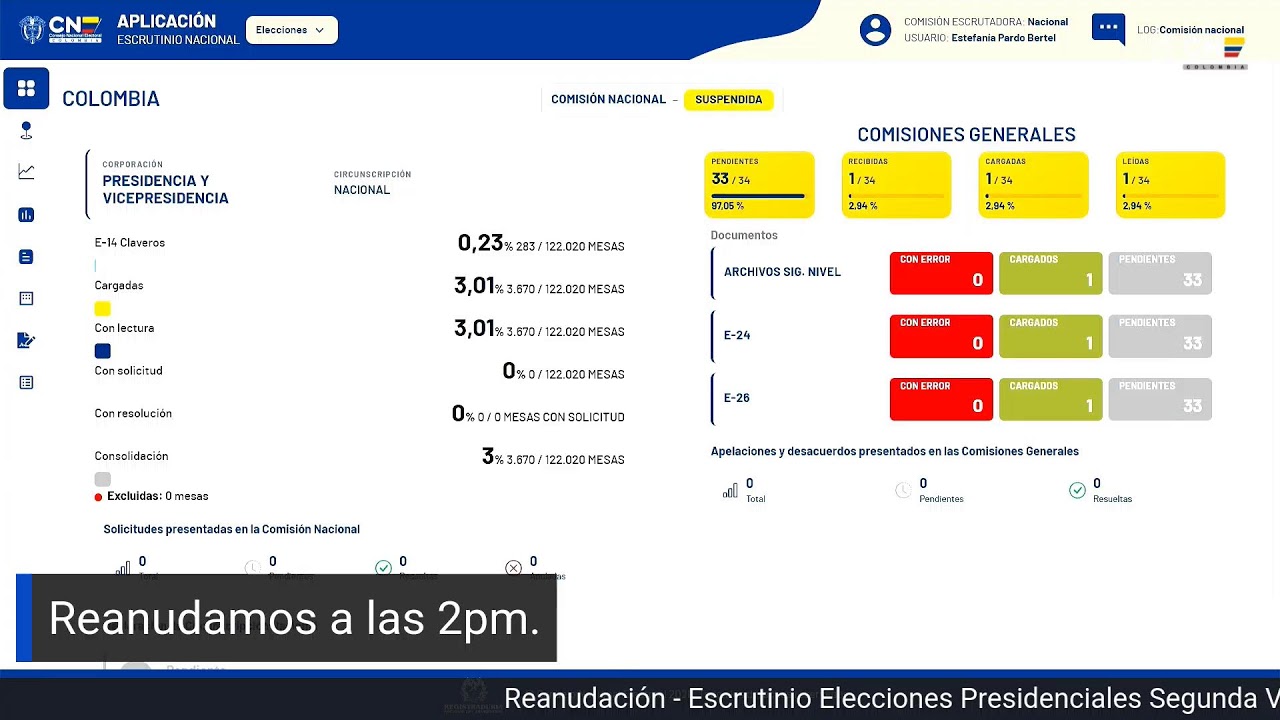 Reanudaci&oacute;n - Escrutinio Elecciones Presidenciales Segunda Vuelta 2026