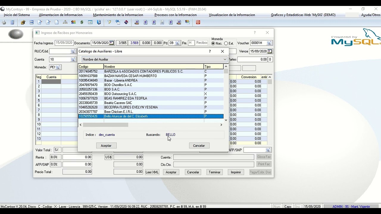 MyContsys 2022 Ingreso de Recibos por Honorarios