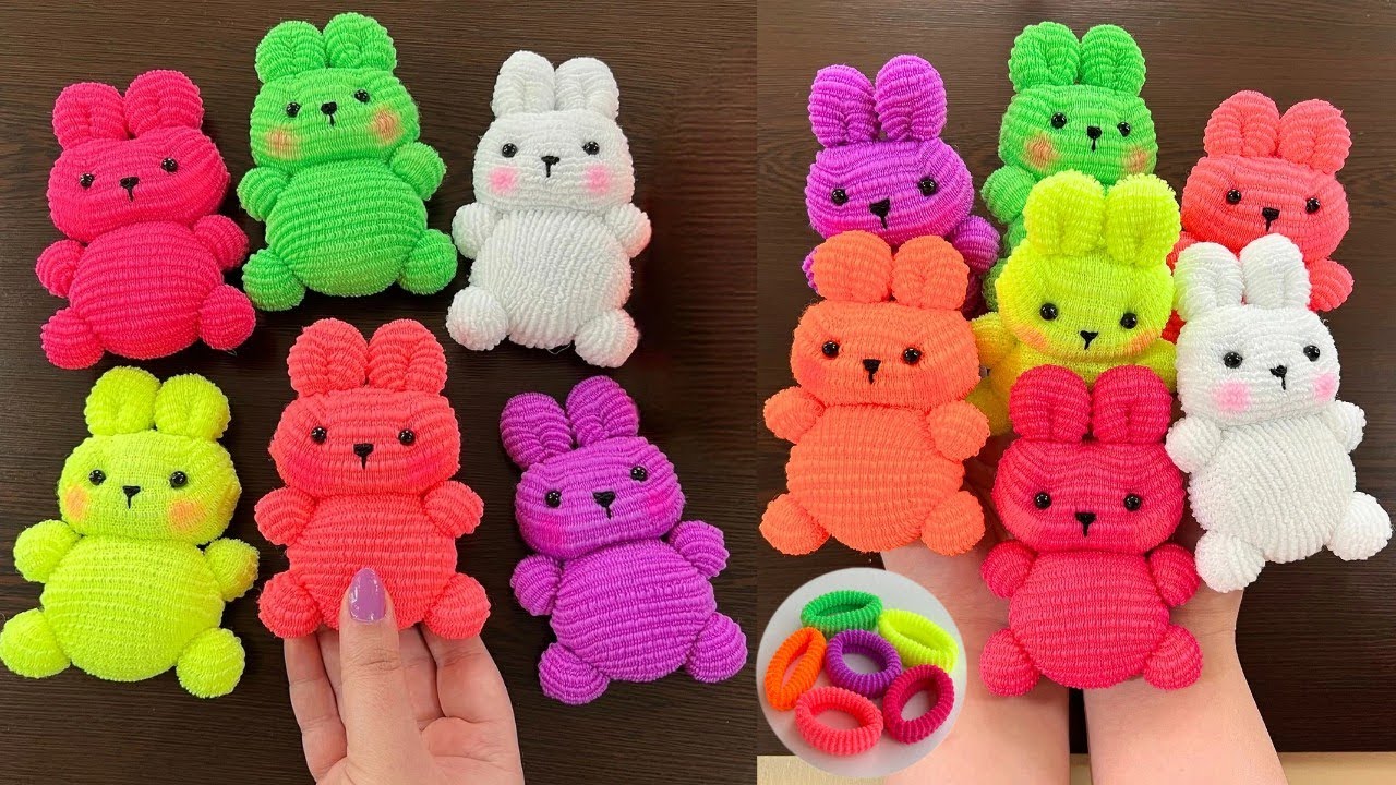 Bunny Rabbit Keychain Made from Hair Rubber Bands and Sewing Thread/ Incredibly Easy and Quick Steps