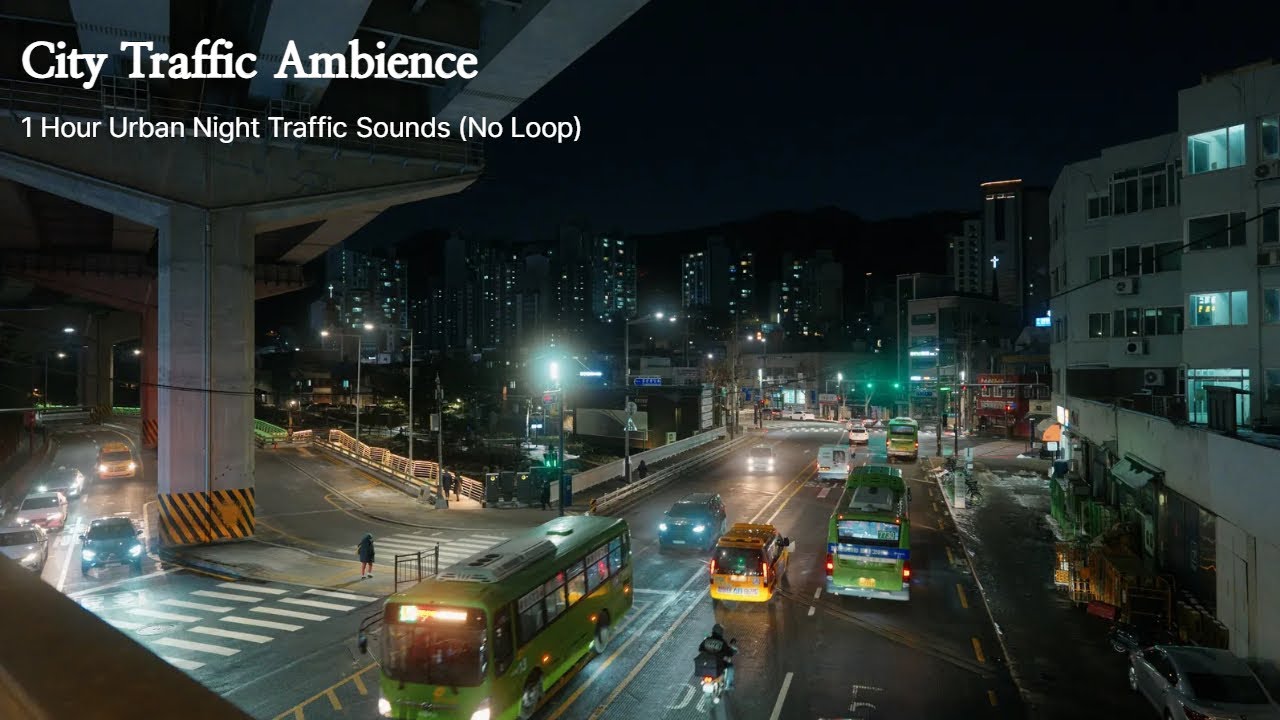 City Traffic Ambience | 1 Hour Urban Night Traffic Sounds (No Loop)
