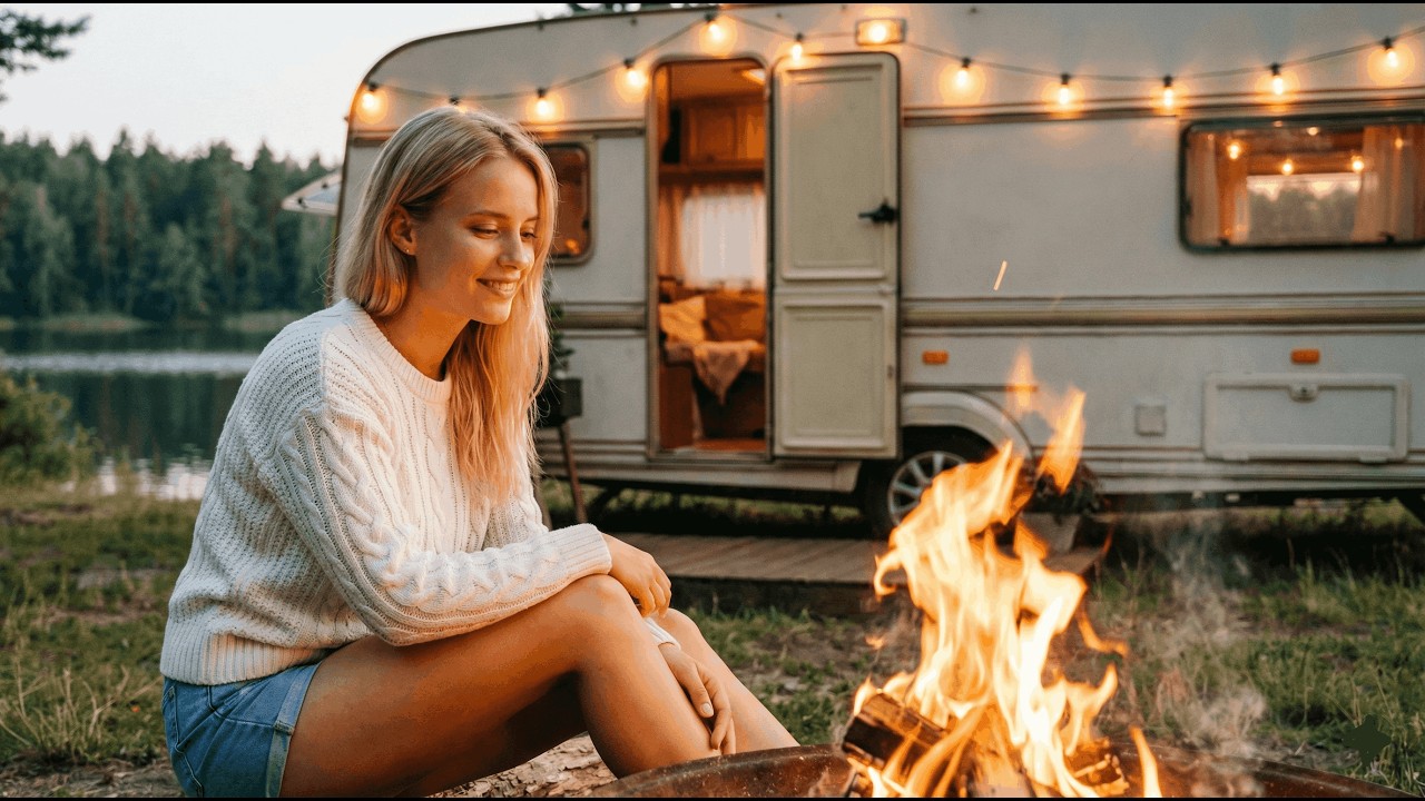 Campfire Night in Front of Our Caravan