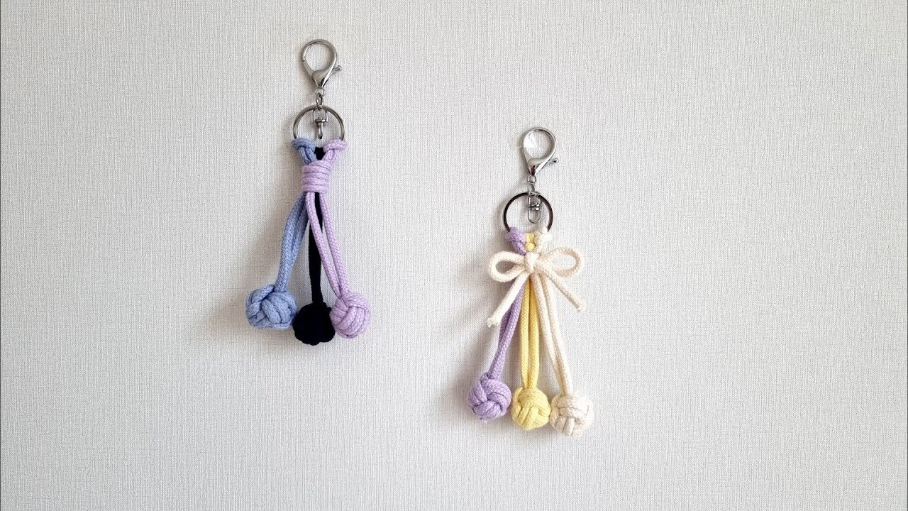 [Sub] DIY Macrame Key Chain / Key ring with monkey's fist knot 마크라메 원숭이주먹매듭을 활용한 아기자기한 키 체인 만들기