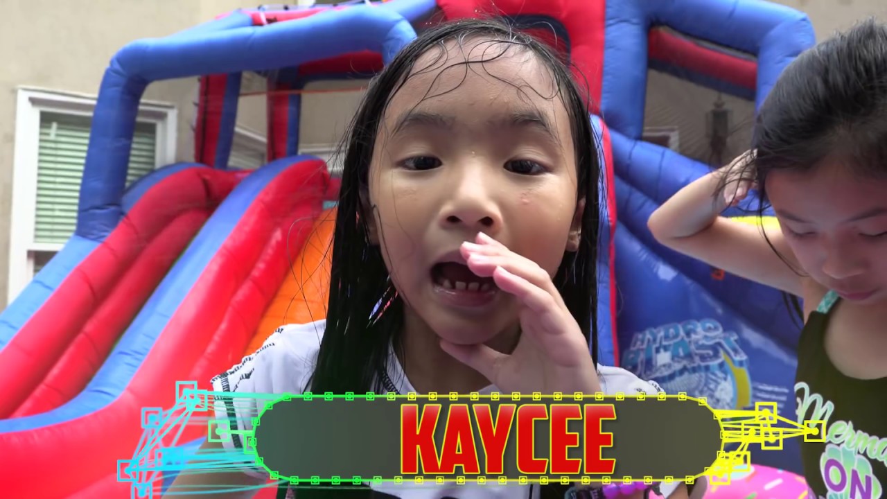 Pretend Play Challenge with Big Bounce House in the Water