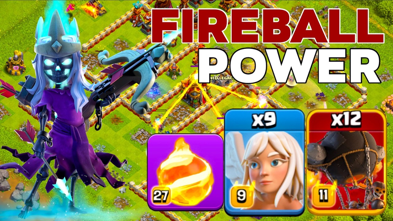 TH16 Warden Walk Fireball + Queen Charge Rocket Balloon Legend League Attacks!