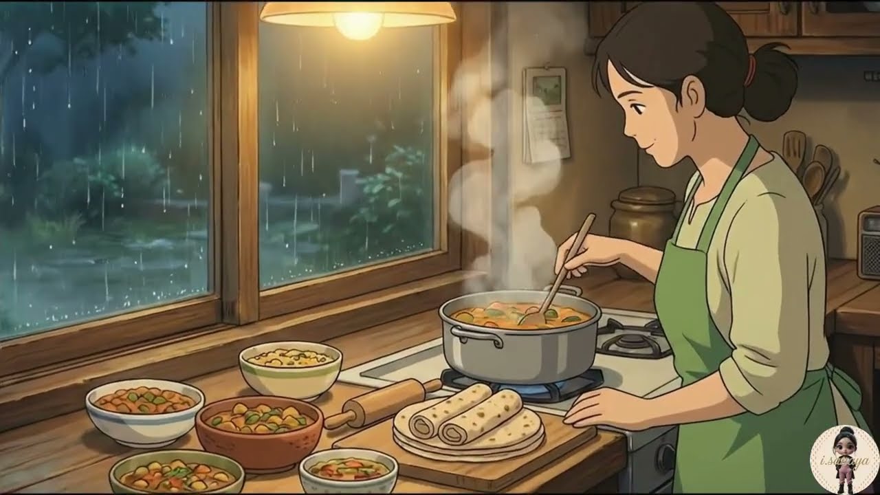 Rainy winter, family & warm food 🍲❄️.Winter rain in a Ghibli dream ❄️✨#ghibli #piece #viralvideo