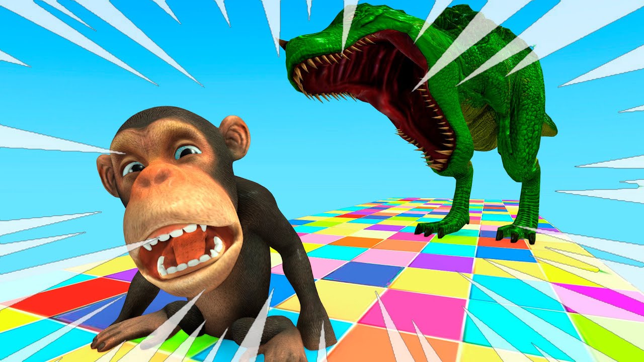 Funny Monkey runs away from Giant T-Rex | Wild Animal Adventure