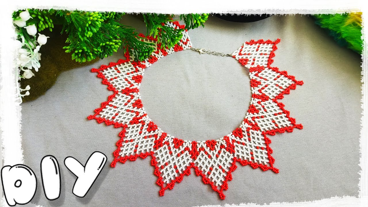 DIY NECKLACE for EMBROIDERY. SILIANKA made of beads in red and white colors