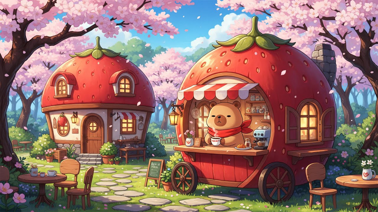 Cozy Spring Strawberry Café Lofi 🍓🌸 | Calm Coffee Beats for a Peaceful Day
