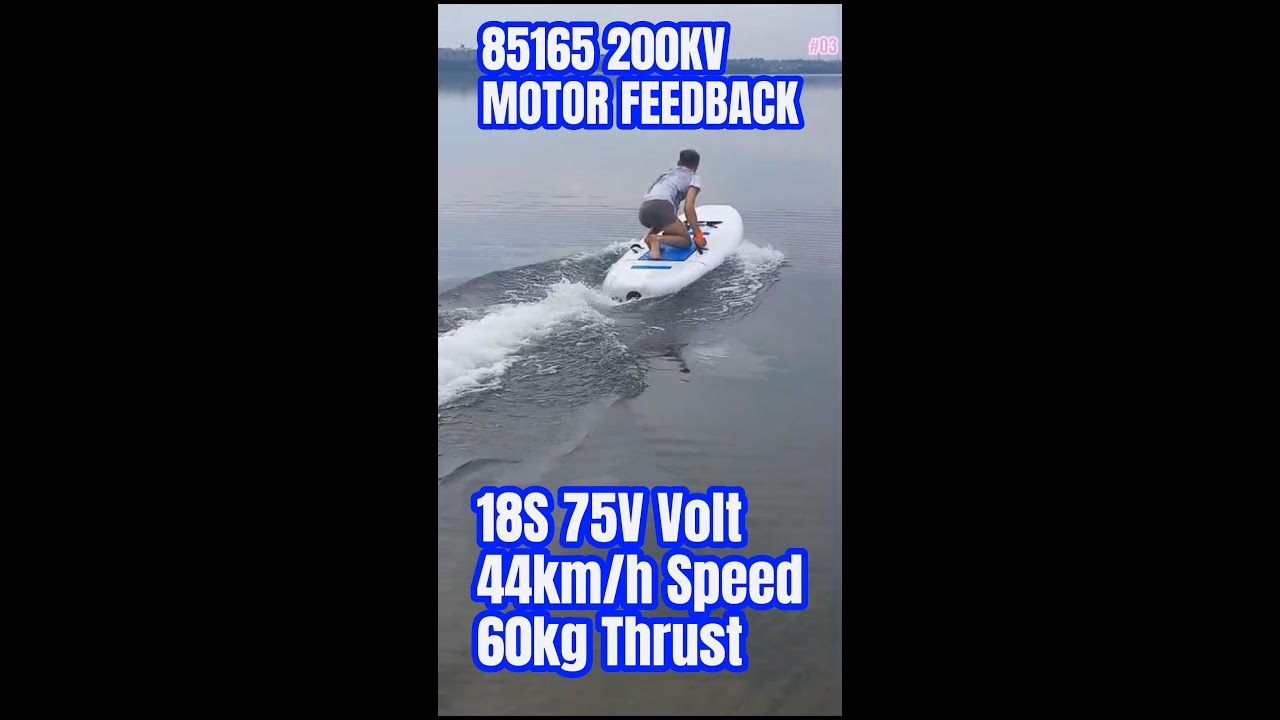 Customer feedback - Maytech 85165 200KV Motor has 40KPH 60KG Thrust at 75V for Electric Surfboard