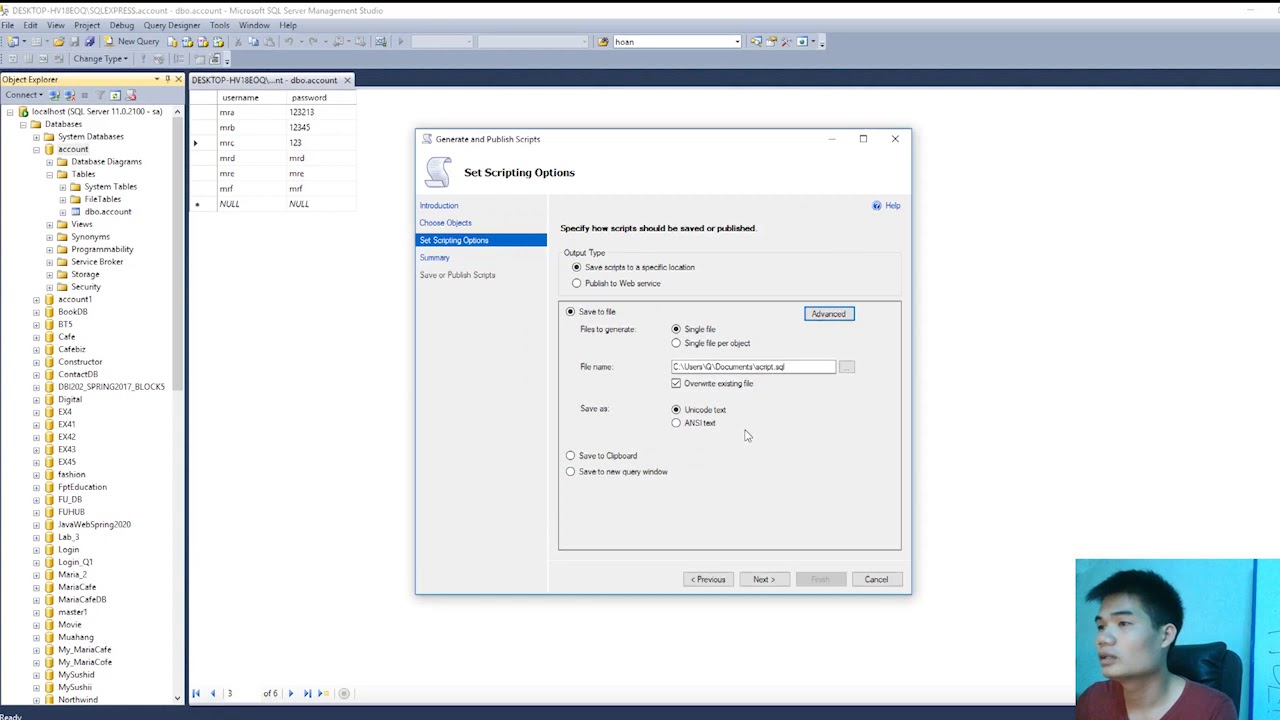 Cách generate database SQL Server thành file Script