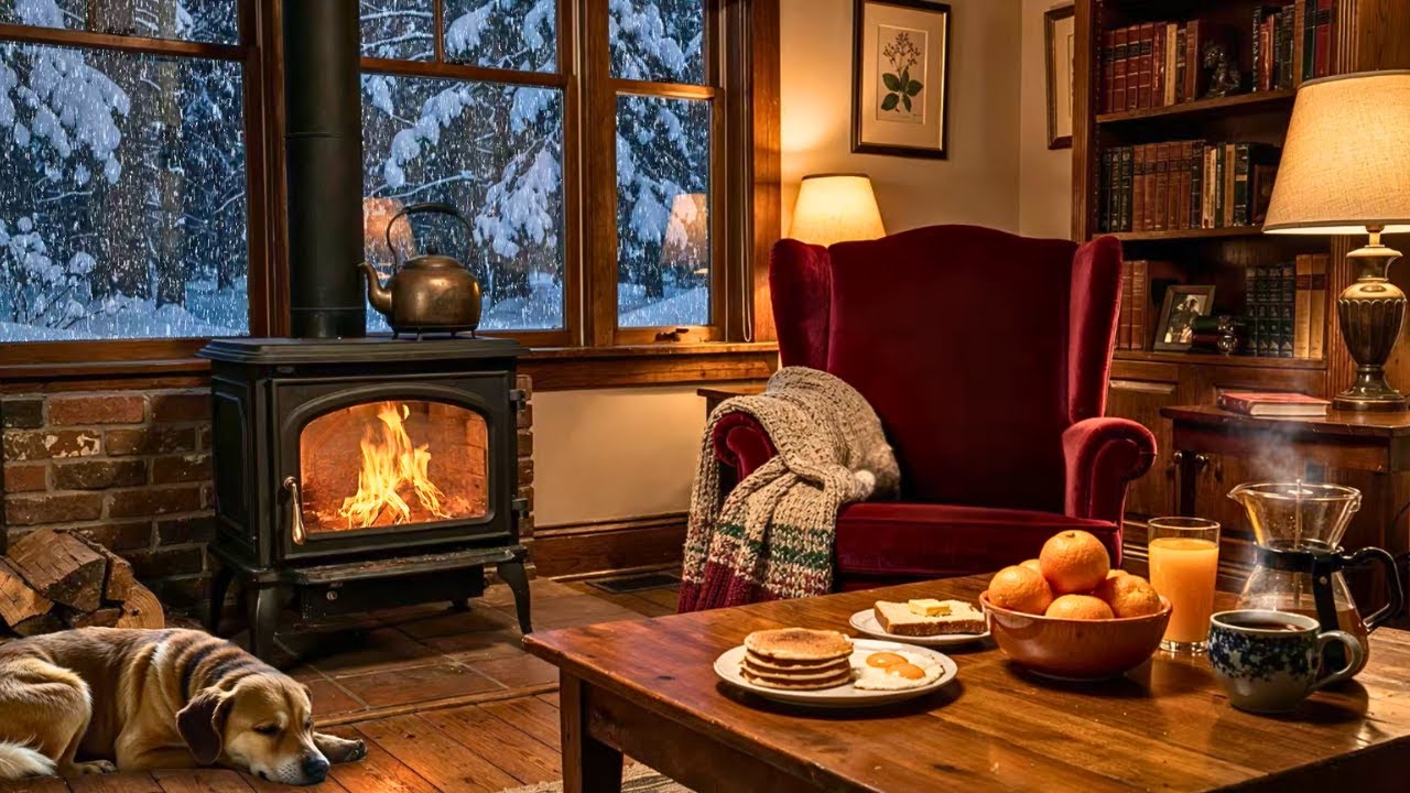 Cozy 1950s Snowy Night ❄️ Oldies Playing in Another Room | Vintage Fireplace Crackle