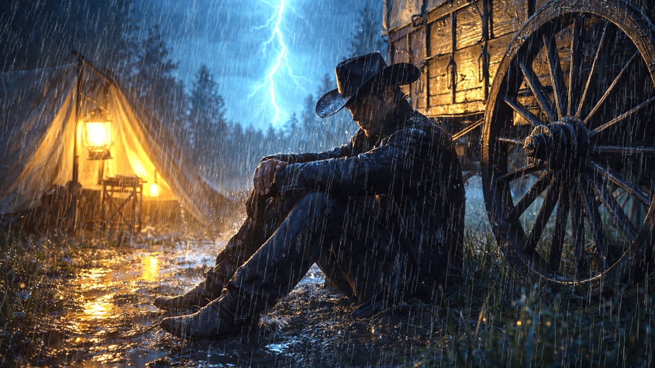Arthur Seeks Refuge from the Storm, Alone in the Rain Beside the Wagon